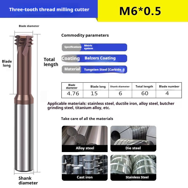 6032 60 degree thread milling cutter single thread, three threads, full thread CNC machining center tungsten steel alloy coated milling cutter can be customized Shandong Denso Pricision Tools Co.,Ltd.